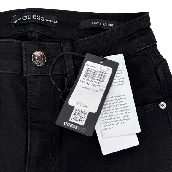 NWT GUESS Sexy Straight Mid Rise Jeans Size 24 x 32 Carrie Black - Picture 7 of 10